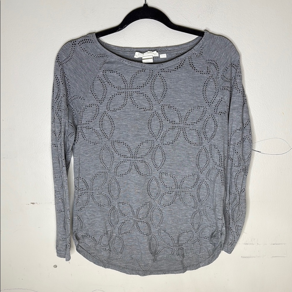 H&M Polyester Blend Gray Cutout Floral Patterned Long Sleeve Top Size Medium